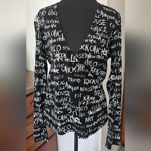 INC International Concepts Black and White Long Sleeve Top XL